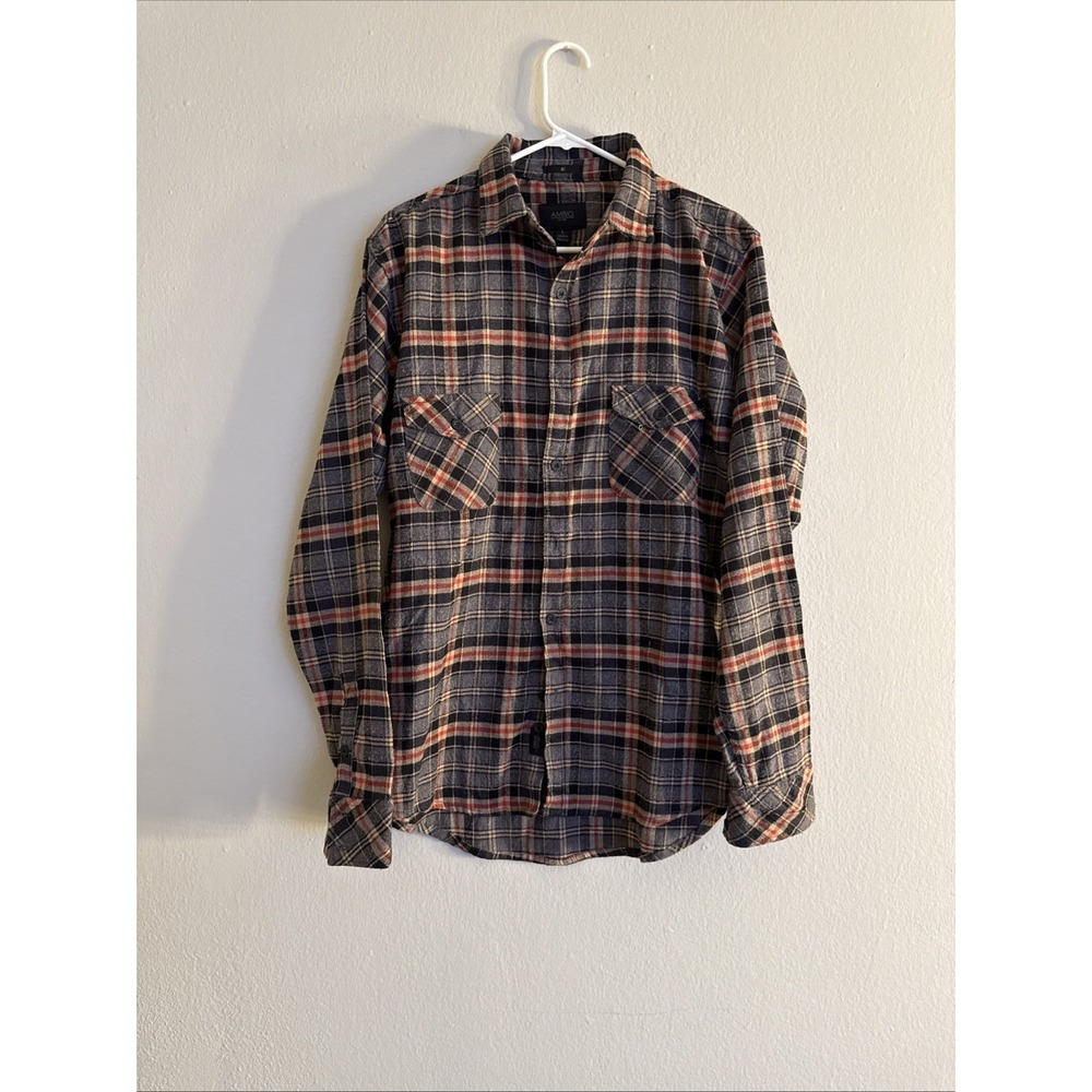 Ambig Men's Red & Blue Long Sleeve Button Down Flannel - L